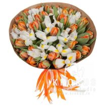 Bouquet from iris and tulips