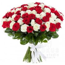 Sarkano un balto rožu pušķis 50cm