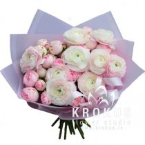 Peonijveidīgo rožu un ranunkuļu pušķis