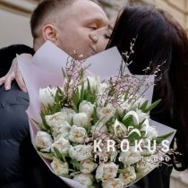 Peony tulips with genista