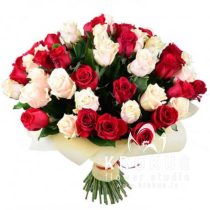 Pušķis no sarkanām un baltām rozēm 60CM